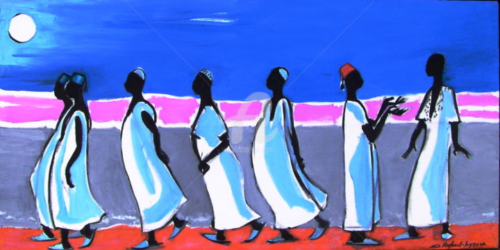 Peinture intitulée "Men marchant au cre…" par Celine Raphael-Leygues, Œuvre d'art originale, Huile Monté sur Châssis en bois