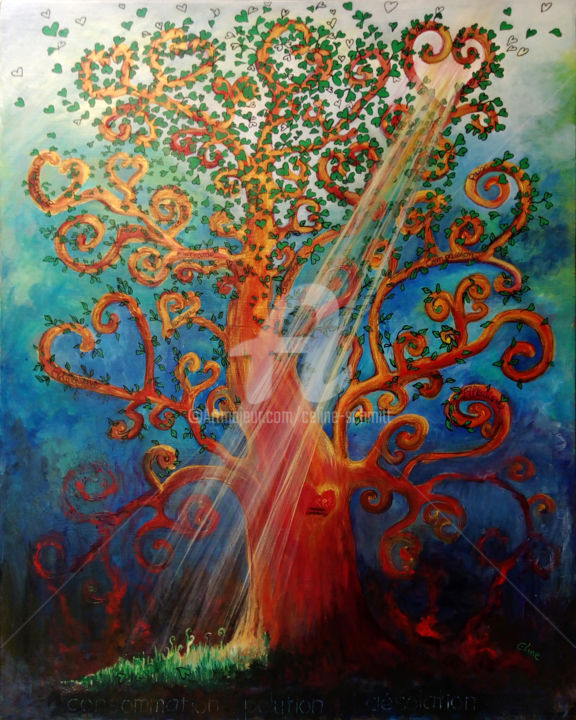 Painting titled "L'arbre coeur" by C.Line, Original Artwork, Acrylic