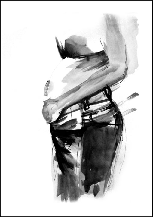 Рисунок под названием "Femme enceinte" - Celine Violet, Подлинное произведение искусства, Чернила