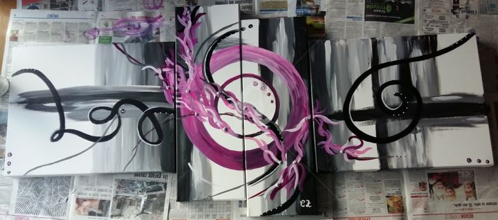 Painting titled "Triptyque en rose e…" by C.Z'Art74, Original Artwork, Acrylic