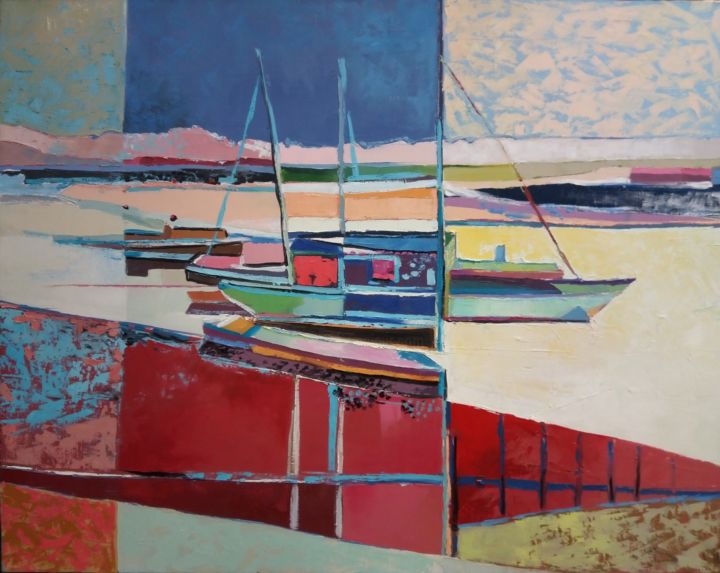 Malerei mit dem Titel "Port de la Possoniè…" von Celine Dabot, Original-Kunstwerk, Öl
