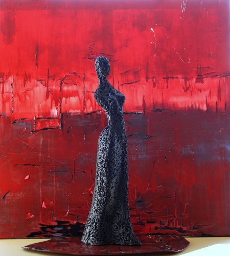 Peinture intitulée "Abstraction rouge e…" par Cel Ine, Œuvre d'art originale, Huile