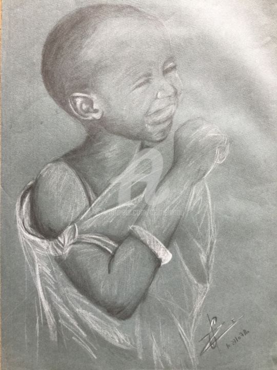 Drawing titled "Enfant" by Céline Lanau, Original Artwork, Pencil