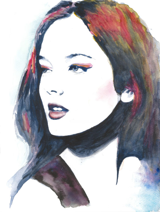 Painting titled "Lyra" by Céline Vicente, Original Artwork, Watercolor