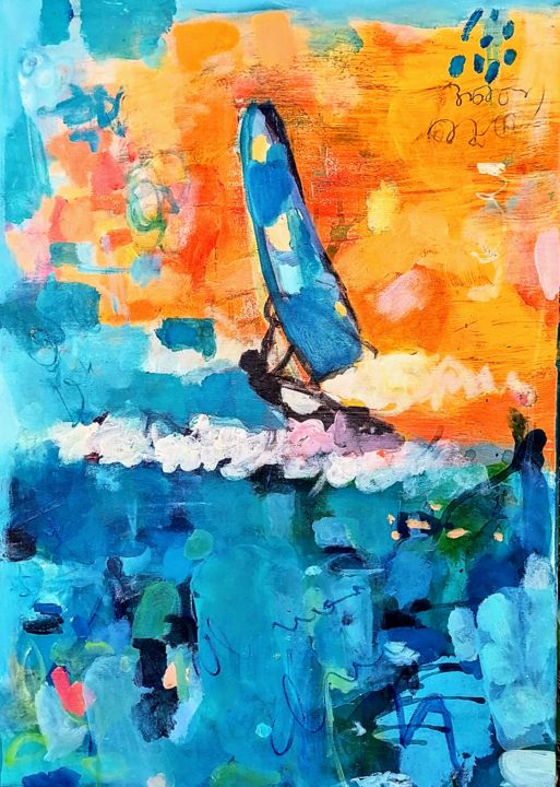 Painting titled "Vela" by Cecilia Llorca, Original Artwork, Acrylic Mounted on artwork_cat.