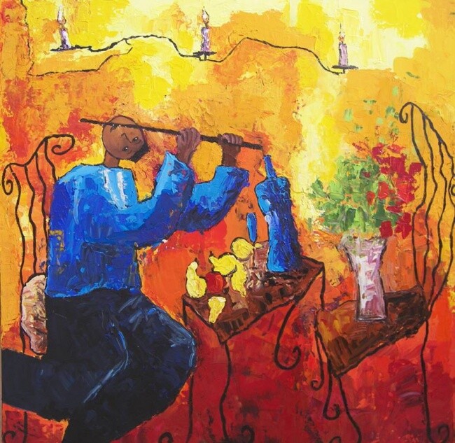 Peinture intitulée "la flute enchantée" par Cendrine Pannier, Œuvre d'art originale