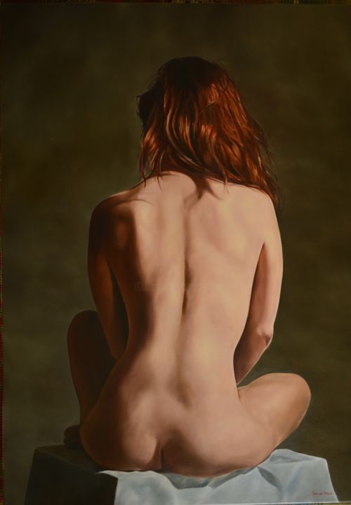 Peinture intitulée "Nude from behind" par Istvan Cene Gal, Œuvre d'art originale, Huile Monté sur Châssis en bois