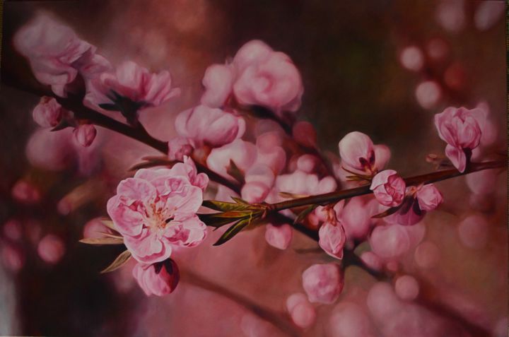 Painting titled "Cherry blossom" by Istvan Cene Gal, Original Art, Oil