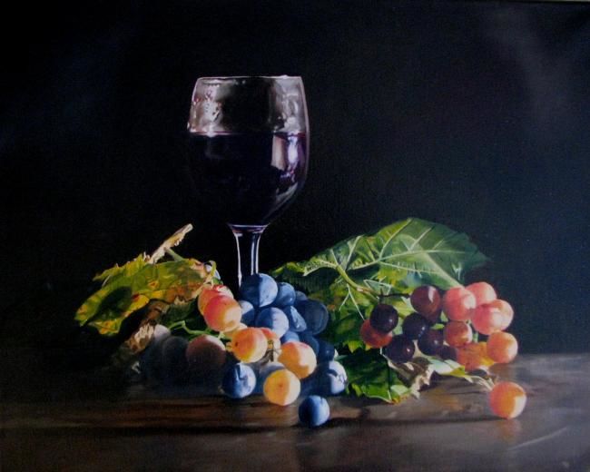 Schilderij getiteld "Still life with wine" door Norbert Cene Gál, Origineel Kunstwerk, Olie