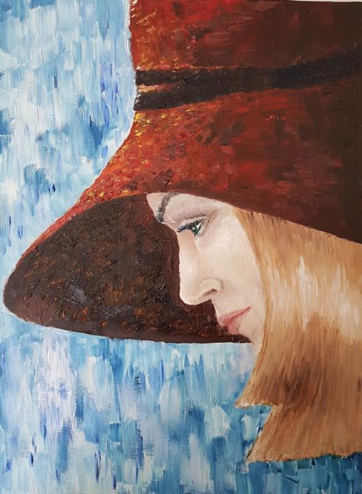 Peinture intitulée "Портрет в шляпе" par Regina Grauberger, Œuvre d'art originale, Huile