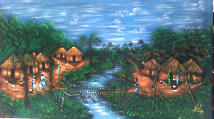 "Village Sambwa" başlıklı Tablo Blackson Malengela tarafından, Orijinal sanat, Mürekkep