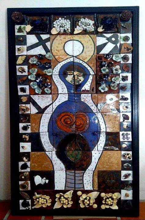 Artcraft titled "Painel Cerâmico "MA…" by Alaafin, Original Artwork, Ceramics Mounted on Wood Panel