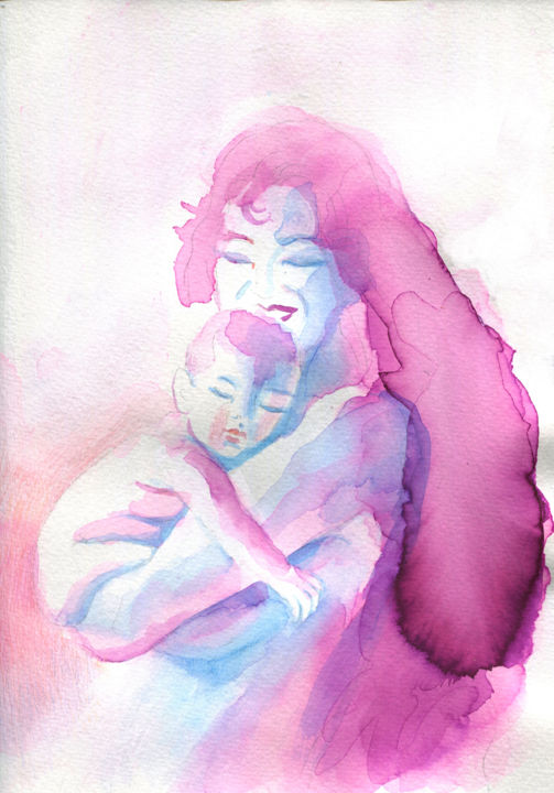 Disegno intitolato "Mothers/3" da Maria Cristina Cerminara, Opera d'arte originale, Acquarello