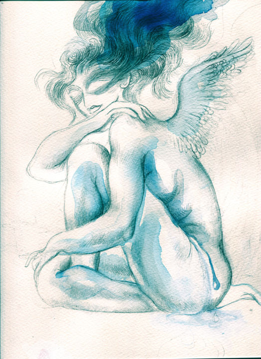 Arte digitale intitolato "Blue Angel" da Maria Cristina Cerminara, Opera d'arte originale, Acquarello
