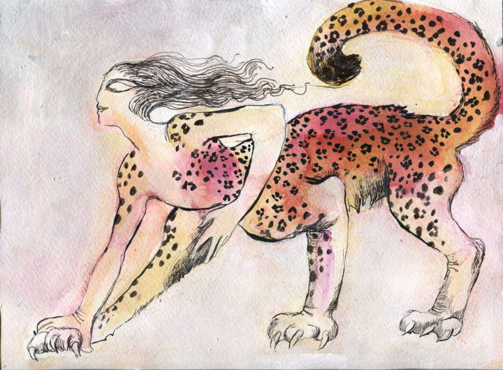 Digitale Kunst getiteld "The Sphynx Leopard" door Maria Cristina Cerminara, Origineel Kunstwerk, Digitaal Schilderwerk