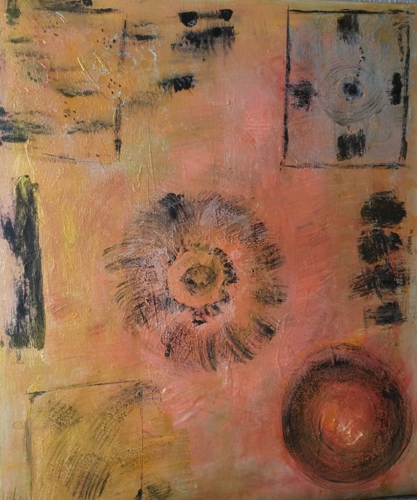 Painting titled "orange-et-or" by Annick Cernesse, Original Artwork