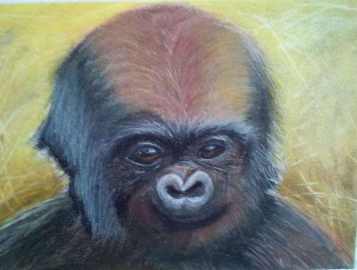 Peinture intitulée "bébé-singe" par Annick Cernesse, Œuvre d'art originale, Pastel