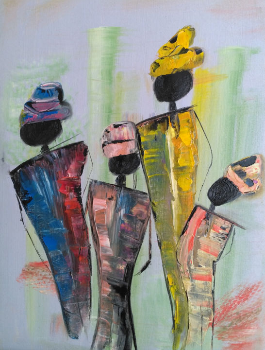Painting titled "figurines2" by Annick Cernesse, Original Artwork, Oil