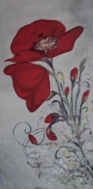 Painting titled "les coquelicots" by Annick Cernesse, Original Artwork, Acrylic