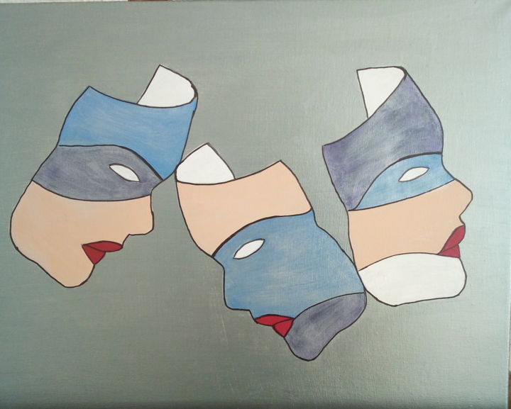 Peinture intitulée "les masques" par Annick Cernesse, Œuvre d'art originale, Acrylique