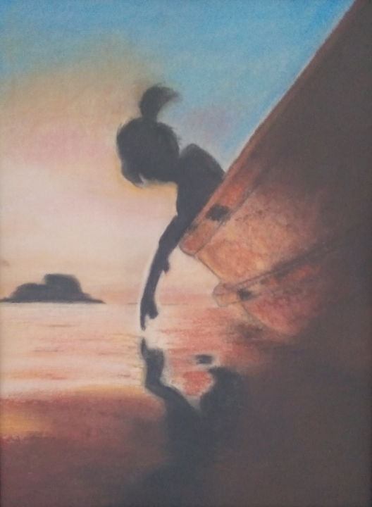 Peinture intitulée "la fille et le refl…" par Annick Cernesse, Œuvre d'art originale, Pastel