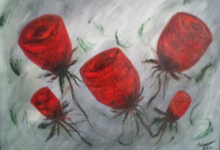 Peinture intitulée "fleurs abtraits" par Annick Cernesse, Œuvre d'art originale, Huile