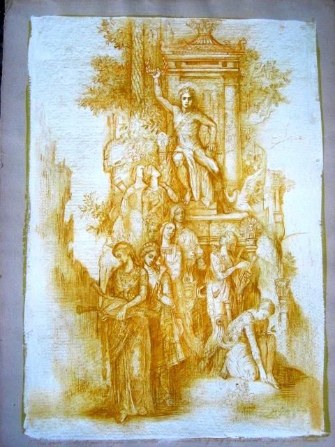 Pittura intitolato "APOLO Y SUS MUSAS" da Cesar Augusto Rincon Gonzalez, Opera d'arte originale