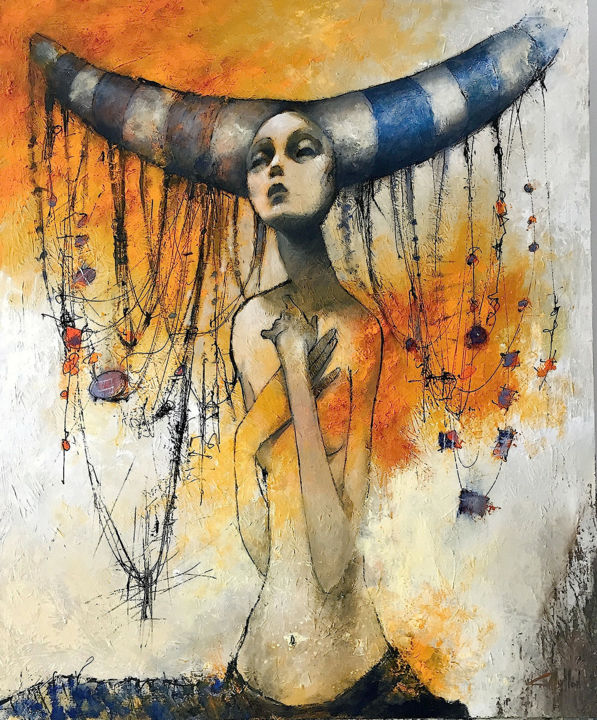 Painting titled "la virgen del deseo" by Cesar Ayllón, Original Artwork