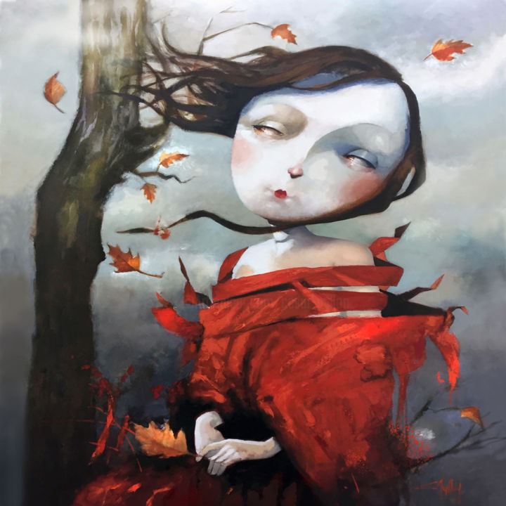 Painting titled "invierno rojo" by Cesar Ayllón, Original Artwork, Oil