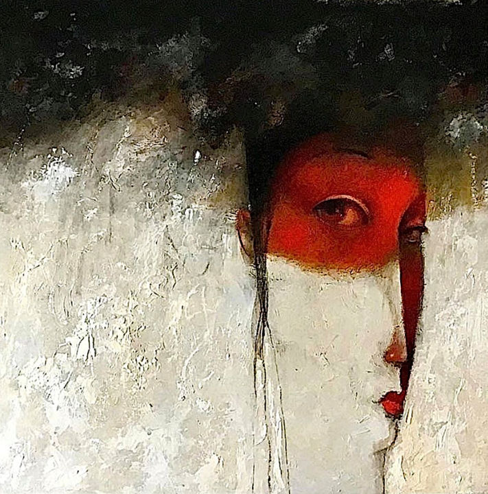 Pintura titulada "máscara roja" por Cesar Ayllón, Obra de arte original, Oleo