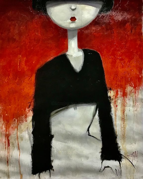 Painting titled "Torso oriental" by Cesar Ayllón, Original Artwork, Oil Mounted on Wood Stretcher frame