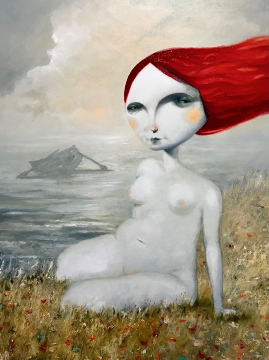 Painting titled "Sirena del amanecer" by Cesar Ayllón, Original Artwork, Oil