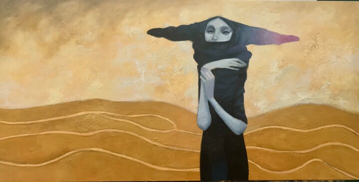 Painting titled "Dunas" by Cesar Ayllón, Original Artwork, Oil Mounted on Wood Stretcher frame