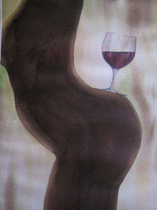 Painting titled "Vino tinto" by César Pardo, Original Artwork, Watercolor
