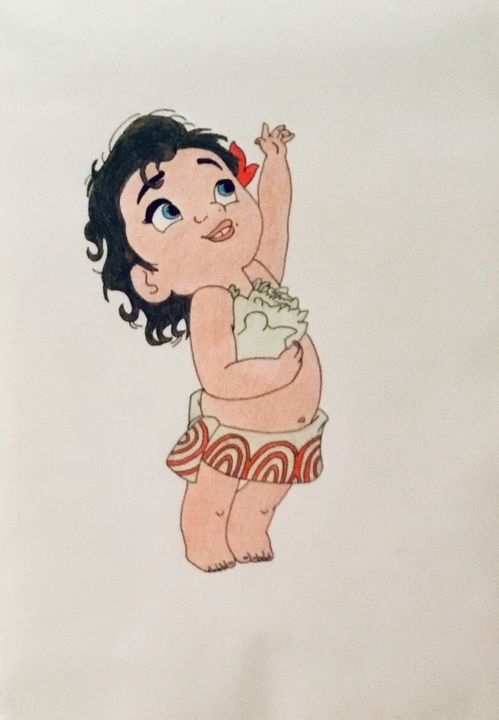 Drawing titled "Bébé Vaiana" by Celestino Alertse, Original Artwork, Pencil