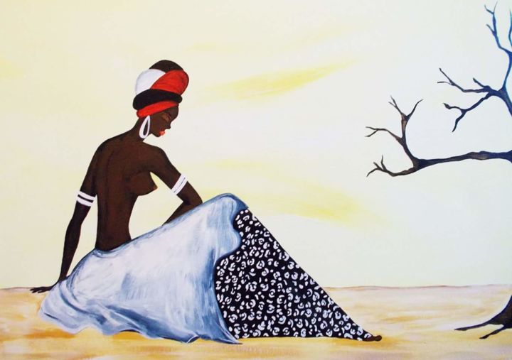 Pintura titulada "Africana" por Céu Barros, Obra de arte original