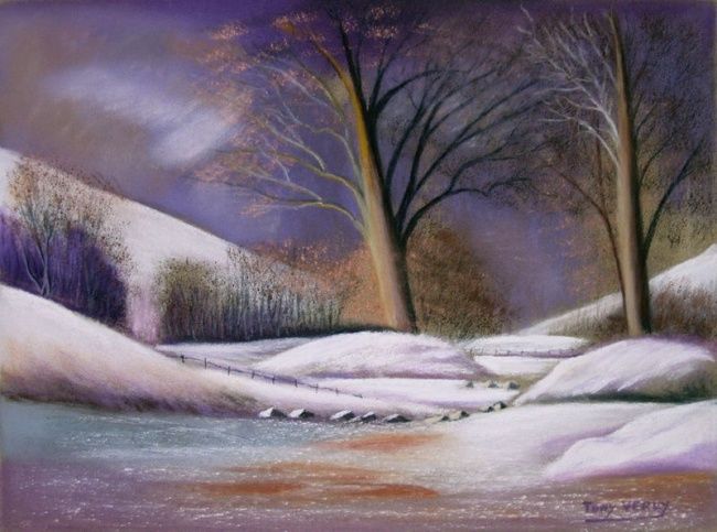Peinture intitulée "Soir d'hiver" par Tony Verly, Œuvre d'art originale,
