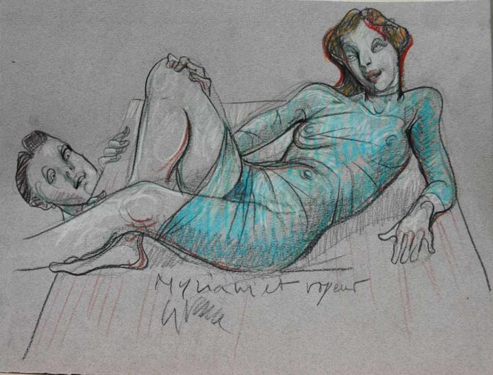Drawing titled "myriam-et-voyeur.jpg" by Jean-Pierre Ceytaire, Original Artwork, Other