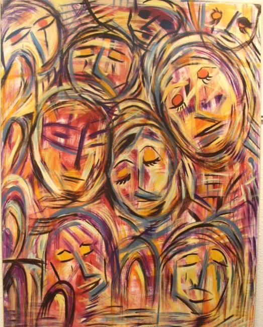 Painting titled "Les dones que plore…" by C F Vay, Original Artwork, Oil