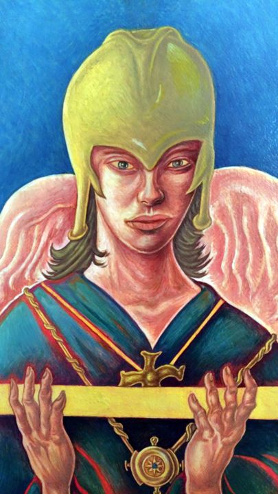 Pittura intitolato "guerriero o angelo?…" da Claudio Amore, Opera d'arte originale, Olio