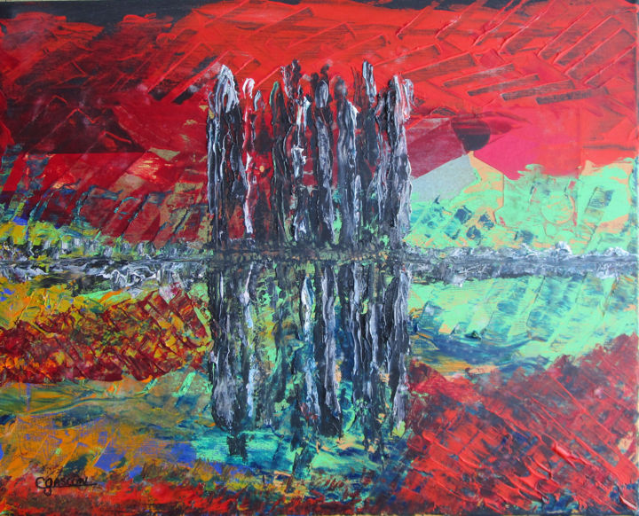 Painting titled "Paysage 7" by Claude Gascon, Original Artwork, Acrylic Mounted on Wood Stretcher frame