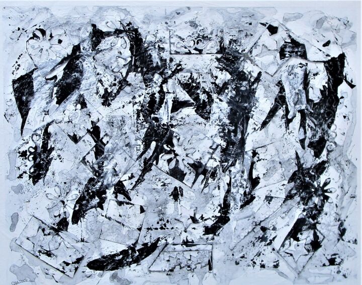 Malerei mit dem Titel "Noir et blanc 3" von Claude Gascon, Original-Kunstwerk, Acryl