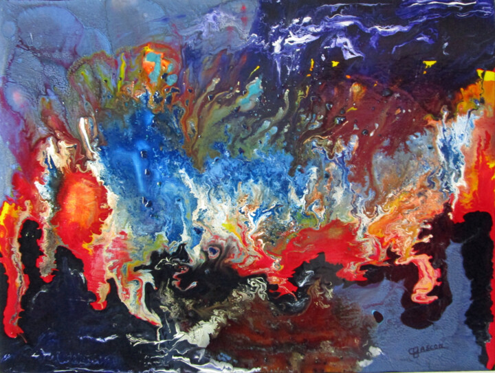 Картина под названием "Éruption 7" - Claude Gascon, Подлинное произведение искусства, Витражная роспись Установлен на Деревя…