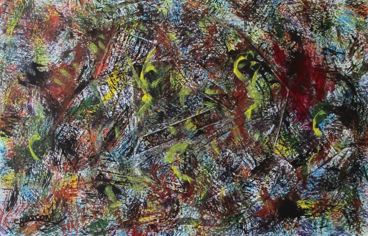 Painting titled "Explosion de couleu…" by Claude Gascon, Original Artwork, Acrylic Mounted on Wood Panel