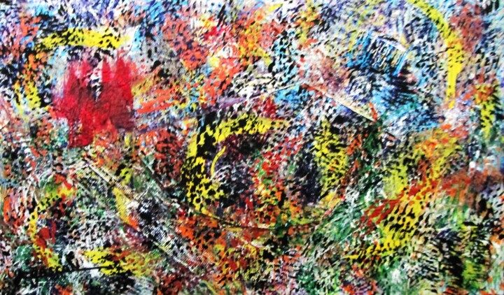 Peinture intitulée "Explosion de couleu…" par Claude Gascon, Œuvre d'art originale, Acrylique Monté sur Panneau de bois