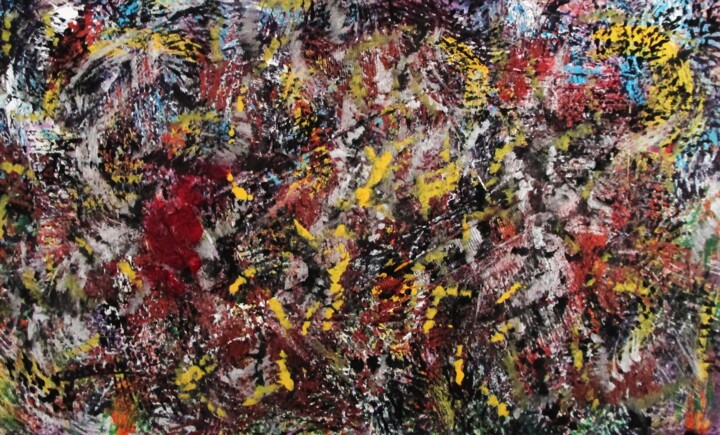 Schilderij getiteld "Explosion de couleu…" door Claude Gascon, Origineel Kunstwerk, Acryl Gemonteerd op Houten paneel