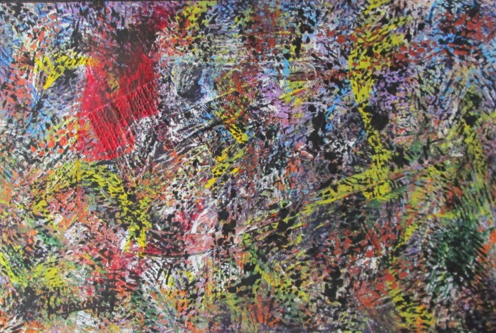 Schilderij getiteld "Explosion de couleu…" door Claude Gascon, Origineel Kunstwerk, Acryl Gemonteerd op Houten paneel