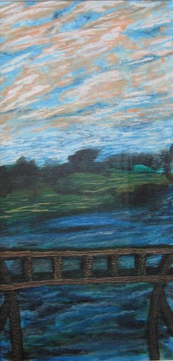 Malerei mit dem Titel "Pont sur eau trouble" von Claude Gascon, Original-Kunstwerk, Acryl