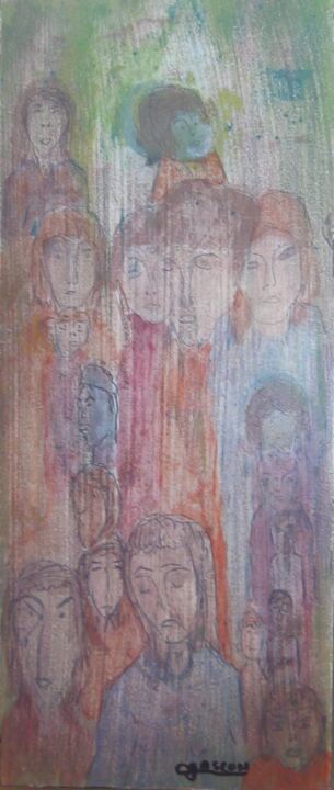 Painting titled "Salle d'attente" by Claude Gascon, Original Artwork, Acrylic