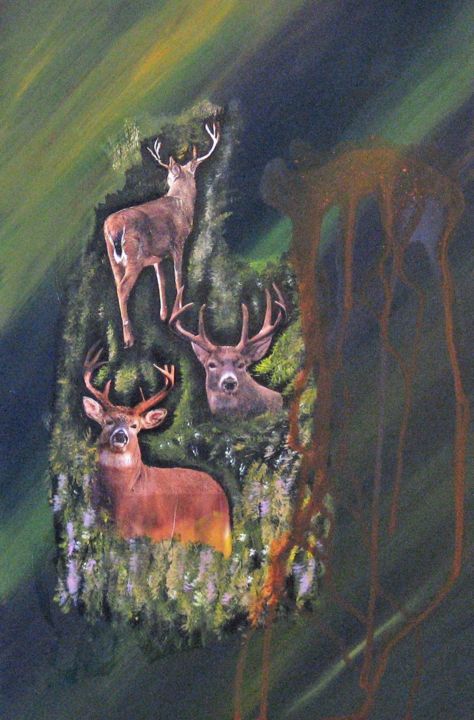 Painting titled "Faune spatiale 2" by Claude Gascon, Original Artwork, Collages